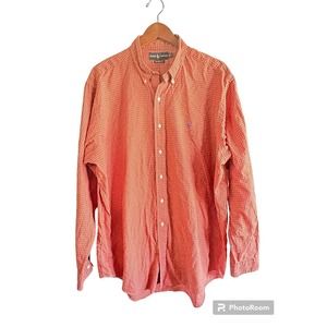 POLO RALPH LAUREN Classic Fit Orange Blue White Gingham Button Down Shirt SZ XXL